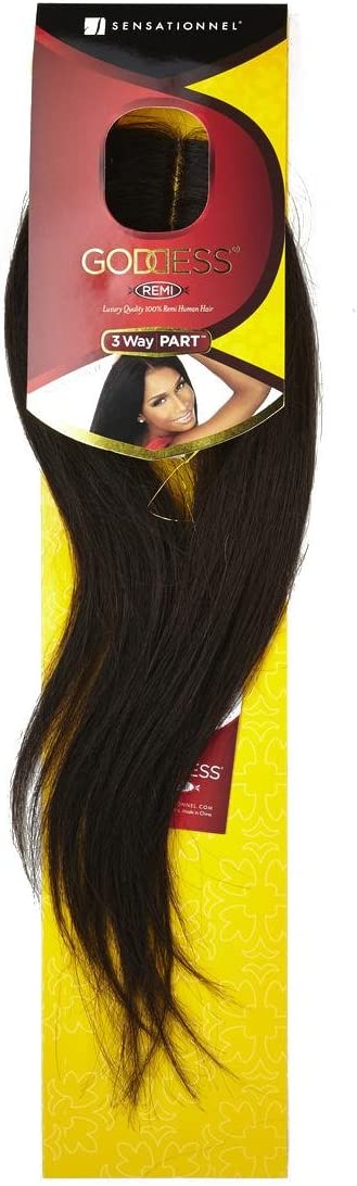 Sensationnel REMY 3 WAY PART (YAKI 10"-12") - GODDESS Closure - 100% human hair Closure Col 1 (Jet Black)