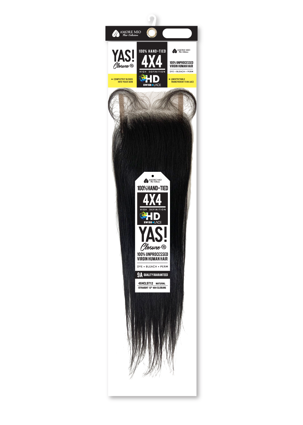 Vivica Fox Amore Mio YAS! 100% Hand Tied & Unprocessed Virgin Human Hair 4X4 HD Swiss Lace Closure 12"Inch(Straight)