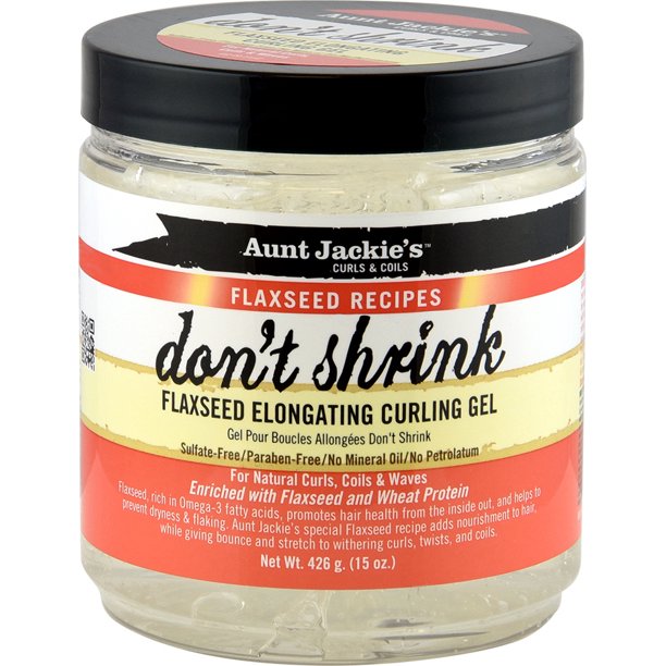 Aunt Jackie's Curls & Coils Flaxseed Recipes Don't Shrink Elongating Curling & Nourishing Jar Hair Styling Gel with Wheat Protein, 15 oz