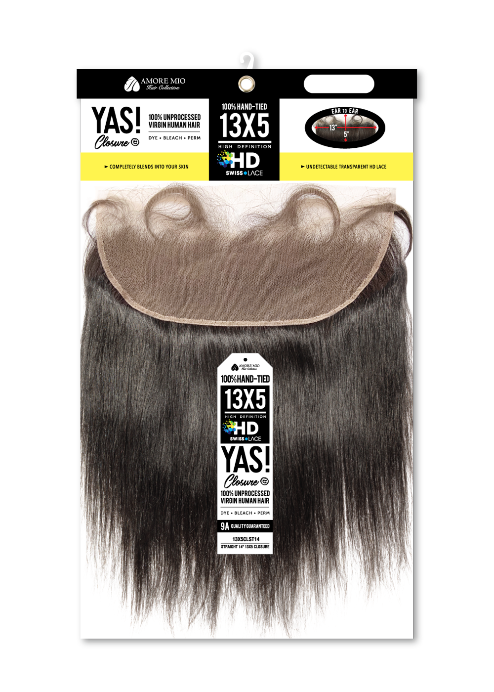 Vivica fox  Amore Mio YAS! 100% Hand Tied & Unprocessed Virgin Human Hair  13X5 HD Swiss Lace Closure 14"Inch(Straight)